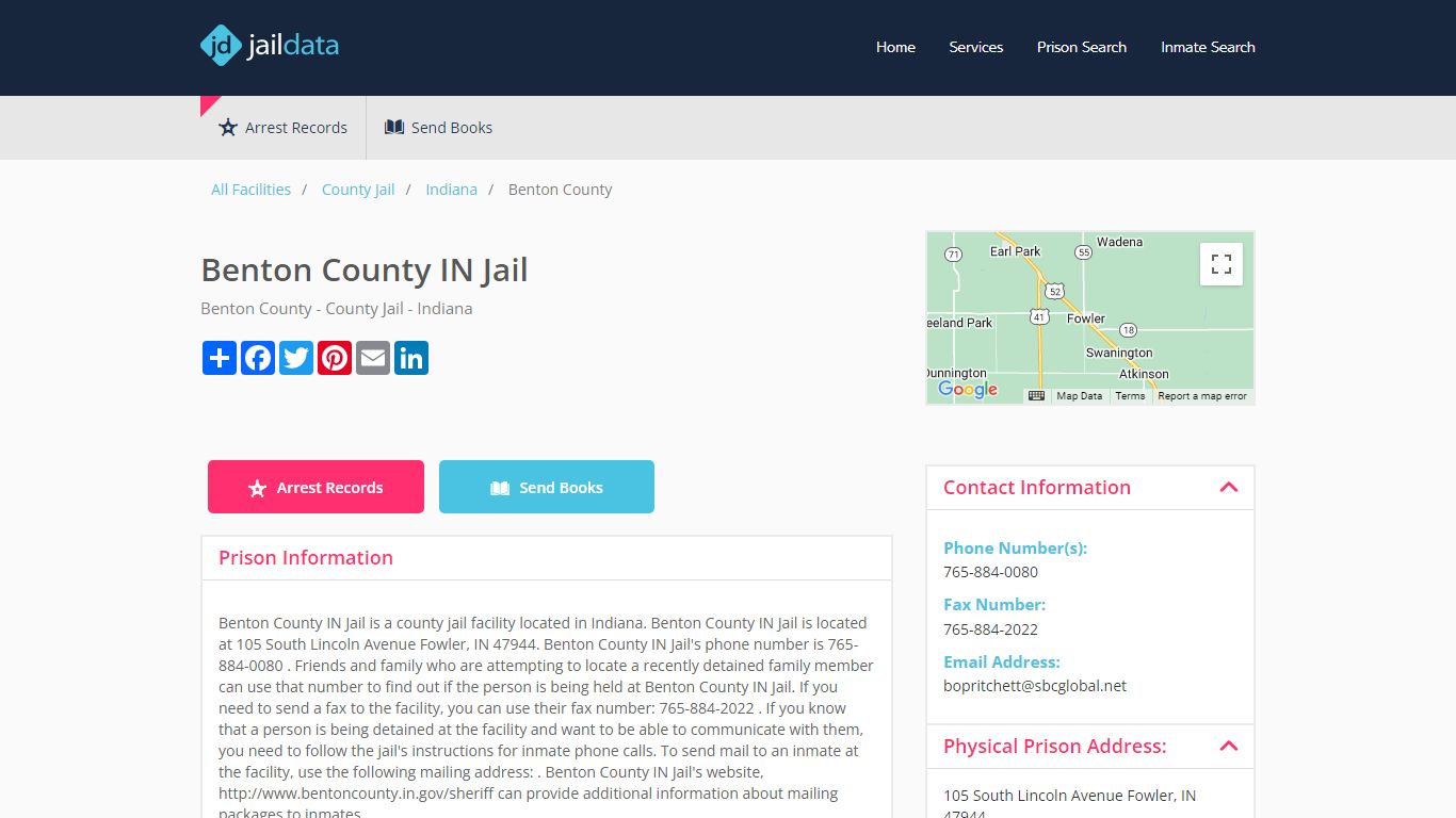 Benton County IN Jail Inmate Search and Prisoner Info - Fowler, IN